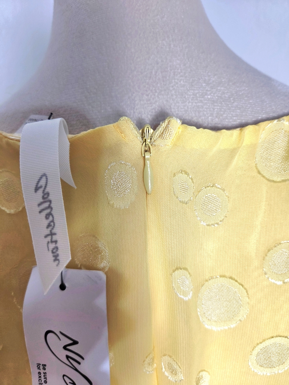 NY Collection Yellow Swiss Dot Tie-Waist Dress, Short Puff Sleeves, Size PM, NWT - Picture 10 of 14